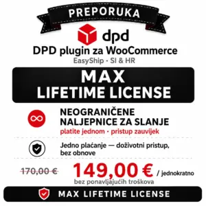 WooCommerce DPD plugin doživotna licenca s jednokratnim plaćanjem za DPD naljepnice